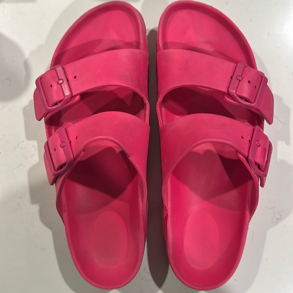 HOT PINK Birkenstock Arizona rubber sandals